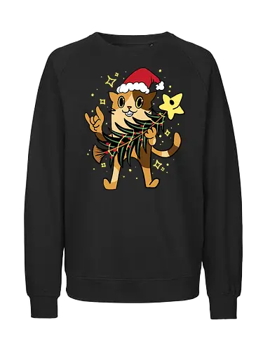 paw paw party - christmas, santaclaus, ugly christmas sweater, cat, catlover, christmas tree, psycadelic, funny, cute, hat, cartoon, merry christmas, decoration, holiday, black friday - Fairtrade Sweatshirt