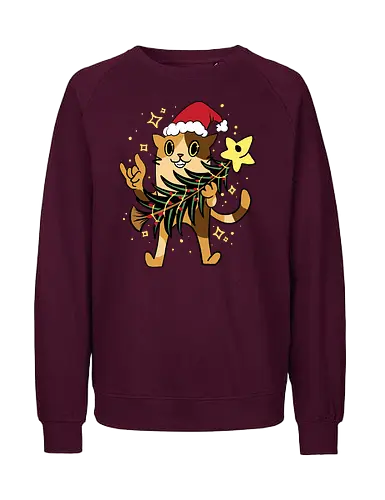 paw paw party - christmas, santaclaus, ugly christmas sweater, cat, catlover, christmas tree, psycadelic, funny, cute, hat, cartoon, merry christmas, decoration, holiday, black friday - Fairtrade Sweatshirt