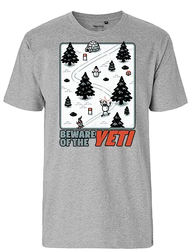 Winter Game Yeti - Winter, Game, Video Game, Games, Video Games, Classic, Classic Game, Classic Games, Yeti, Monster, Holiday, Snow, Cold, Christmas, Ski, Skiing, Mountain, Running, Run, Creature, Sasquatch, Bigfoot, Beware, Ice, Gift - Fairtrade T-Shirt