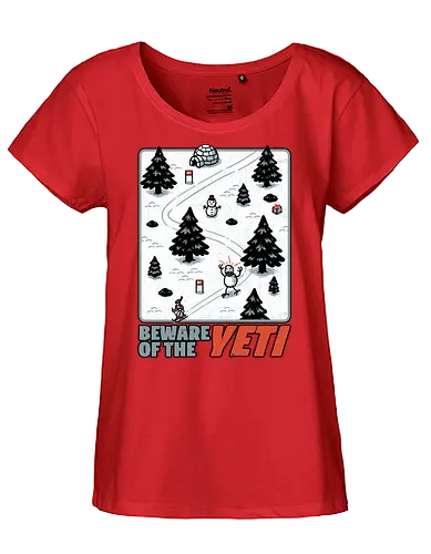 Winter Game Yeti - Winter, Game, Video Game, Games, Video Games, Classic, Classic Game, Classic Games, Yeti, Monster, Holiday, Snow, Cold, Christmas, Ski, Skiing, Mountain, Running, Run, Creature, Sasquatch, Bigfoot, Beware, Ice, Gift - Fairtrade Girl Shirt