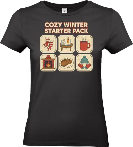Cozy Winter Starter Pack - cozy winter starter pack, hygge t-shirt, winter aesthetic, cozy vibes shirt, cat lover gift, fireplace graphic tee, warm socks apparel, book and candle shirt, reading lover t-shirt, winter comfort, cold weather top, cute cat design, knit socks design, mittens and hat shirt, warm drink tee, winter graphic, holiday season, snuggle shirt, indoor activities - Standard T-Shirt (Women)