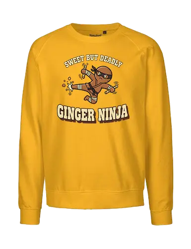 Sweet But Deadly Ginger Ninja - ginger ninja, sweet but deadly, gingerbread man shirt, funny christmas pun, ninja t-shirt, martial arts humor, christmas cookie, candy cane nunchaku, karate shirt, fighter graphic tee, baking pun, unique holiday apparel, christmas humor, warrior cookie, sweet and deadly, holiday fighter, food pun shirt, retro style christmas, gingerbread man ninja - Fairtrade Sweatshirt