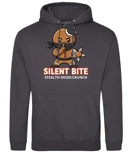 Silent Bite - Stealth Mode: Crunch" Funny Gingerbread Ninja T-Shirt - silent bite, stealth mode crunch, funny gingerbread ninja, shuriken cookie, christmas humor, ninja t-shirt, martial arts parody, secret agent cookie, food pun apparel, bite me shirt, unique graphic tee, stealth mode shirt, gingerbread man humor, cookie lover gift, crunchy humor, sweet assassin, ninja cookie design - Standard Hoodie