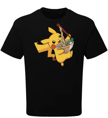 Mouse Ramen Run - Mouse, ramen, Pocket, anime shirt, Japanese food, noodle bowl, electric type, manga, video game, kawaii, cute pokemon, food lover, foodie apparel, ramen tshirt, pikachu art, vector graphic, gaming shirt, geek apparel, chopsticks - Oversize T-Shirt