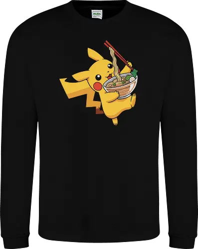 Mouse Ramen Run - Mouse, ramen, Pocket, anime shirt, Japanese food, noodle bowl, electric type, manga, video game, kawaii, cute pokemon, food lover, foodie apparel, ramen tshirt, pikachu art, vector graphic, gaming shirt, geek apparel, chopsticks - Sweatshirt