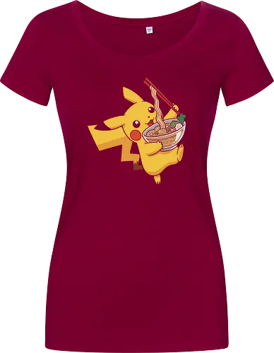 Mouse Ramen Run - Mouse, ramen, Pocket, anime shirt, Japanese food, noodle bowl, electric type, manga, video game, kawaii, cute pokemon, food lover, foodie apparel, ramen tshirt, pikachu art, vector graphic, gaming shirt, geek apparel, chopsticks - Women T-Shirt