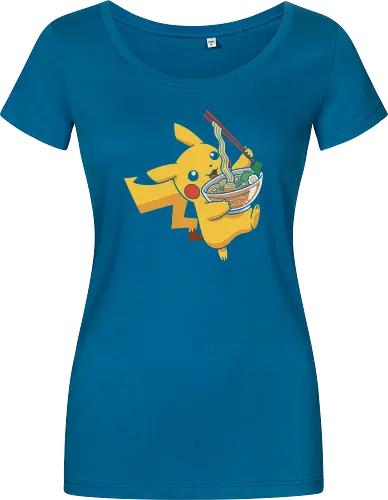 Mouse Ramen Run - Mouse, ramen, Pocket, anime shirt, Japanese food, noodle bowl, electric type, manga, video game, kawaii, cute pokemon, food lover, foodie apparel, ramen tshirt, pikachu art, vector graphic, gaming shirt, geek apparel, chopsticks - Women T-Shirt