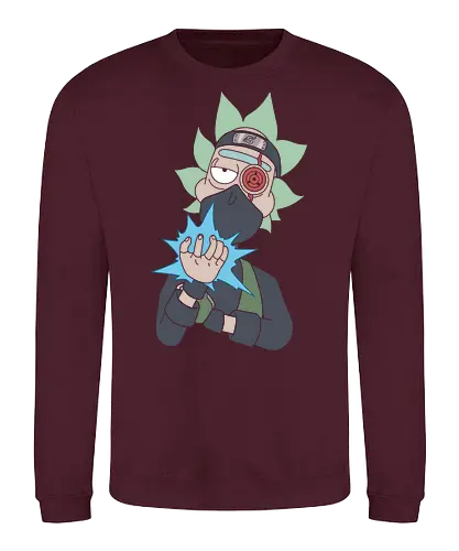 Rick Hatake: Chidori & Chill - Rick and Morty, Shinobi, Kakashi, crossover, anime mashup, Rick Sanchez, Chidori, Sharingan, Hidden Leaf, Konoha, sensei, geek apparel, cartoon, adult swim, ninja, science fiction, anime shirt, weeb, parody, fan art - Sweatshirt