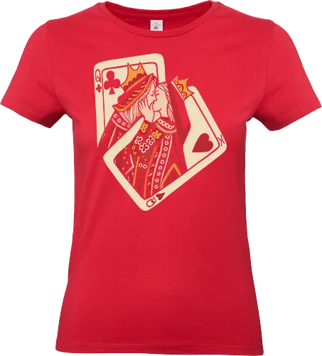 Royal Flush Romance - King and Queen, playing cards, poker, romance, love, couple shirt, royal flush, card game, kiss, embrace, casino, vintage art, heart suit, club suit, stylized illustration, aesthetic, gambling, deck of cards - Standard T-Shirt (Women)