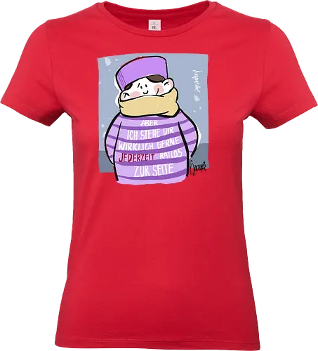 Aber ich stehe dir wirklich gerne jederzeit ratlos zur Seite! - Ringelpullisprüche, Ringeldinger, streifenweise, Spruch, Weisheit, Motivation, Ringelpulli, SprücheShirt, Cartoon Illustration, Statement, Handgezeichnet, Humor, Selbstironie, Streifenpulli, Spruchshirt, deutsch - Standard T-Shirt (Women)