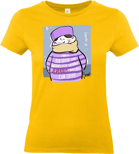 Aber ich stehe dir wirklich gerne jederzeit ratlos zur Seite! - Ringelpullisprüche, Ringeldinger, streifenweise, Spruch, Weisheit, Motivation, Ringelpulli, SprücheShirt, Cartoon Illustration, Statement, Handgezeichnet, Humor, Selbstironie, Streifenpulli, Spruchshirt, deutsch - Standard T-Shirt (Women)