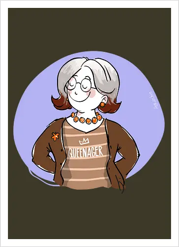 Queenager - Ringelpullisprüche, Ringeldinger, streifenweise, Spruch, Weisheit, Motivation, Ringelpulli, SprücheShirt, Cartoon Illustration, Statement, Handgezeichnet, Humor, Selbstironie, Streifenpulli, Spruchshirt, deutsch - Artprint