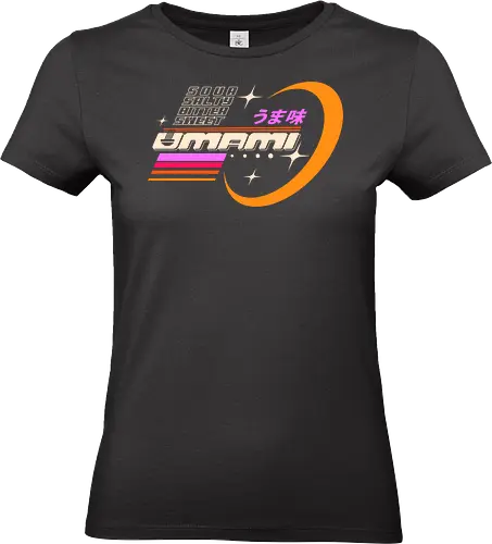 Retro Umami Flavor Spectrum - japanese food, anime, food lover, foodie, japan, japanese, kitchen, noodles, ramen, ramen noodles, sci fi, science fiction, sushi, taste, umami - Standard T-Shirt (Women)