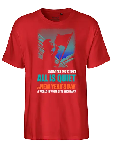 New Year's Day Music Art - music, album cover, funny, funny quote, funnytee, happy new year, music album, music artist, new years eve party, pop music, rock, rock bands, rock music, song lyrics, u2 - Fairtrade T-Shirt