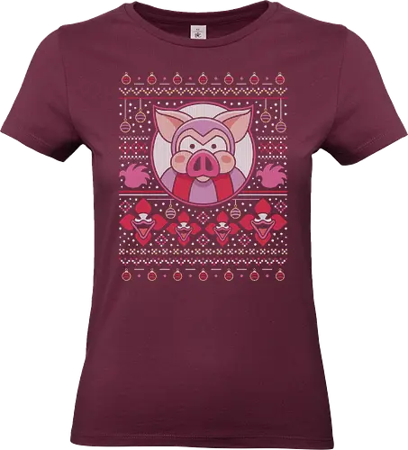 Evil Pigs Ugly Sweater - tombi, tomba 2, tombi 2, evil pig, evil pigs, gamer, gaming, video game, rpg, nostalgia, retro, geek, ugly christmas sweater, xmas, tomba - Standard T-Shirt (Women)