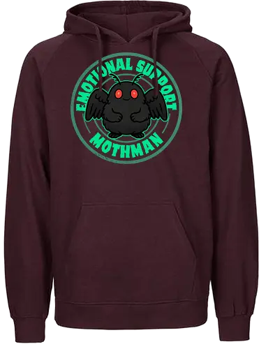 Emotional Support Mothman - mothman, cryptid, folklore, paranormal, urban legend, Paranormal, mothman sightings, creepy art, mystery, night creature - Fairtrade Hoodie