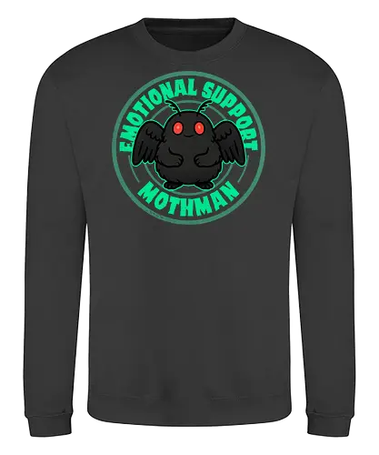 Emotional Support Mothman - mothman, cryptid, folklore, paranormal, urban legend, Paranormal, mothman sightings, creepy art, mystery, night creature - Sweatshirt
