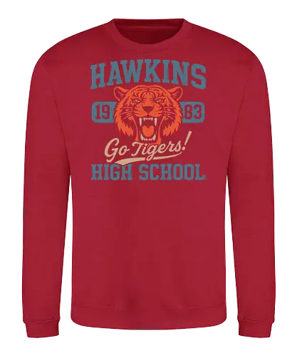 Hawkins Tigers - Strange, hawkins lab, hawkins high school, upside down, eleven, dustin, mike wheeler, season 4, 80s nostalgia, horror merch - Sweatshirt