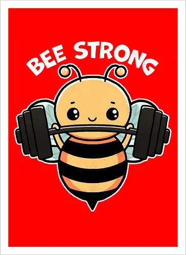 Bee Strong - bees, honey, pollinator, nature, wildlife, insect, bee art, bee lover, beekeeping, flowers, fitness, workout, health, exercise, bodybuilding, gymwear, motivational, cardio, personaltraining, yoga - Artprint