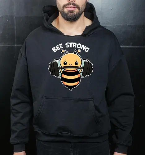 Bee Strong - bees, honey, pollinator, nature, wildlife, insect, bee art, bee lover, beekeeping, flowers, fitness, workout, health, exercise, bodybuilding, gymwear, motivational, cardio, personaltraining, yoga - Cropped Hoodie