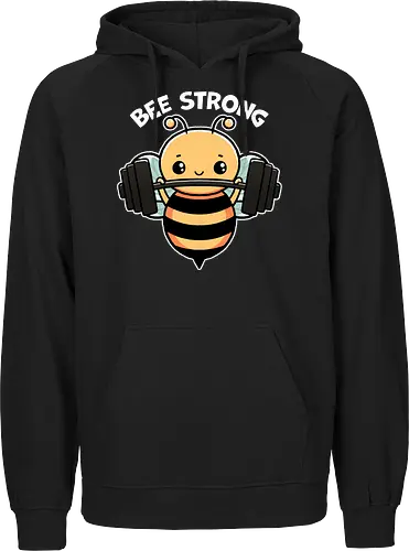 Bee Strong - bees, honey, pollinator, nature, wildlife, insect, bee art, bee lover, beekeeping, flowers, fitness, workout, health, exercise, bodybuilding, gymwear, motivational, cardio, personaltraining, yoga - Fairtrade Hoodie