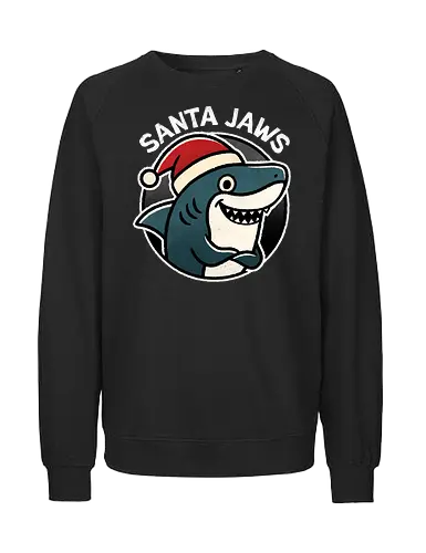 Santa Jaws - Santa, Jaws, shark art, cool shark designs, shark lover, ocean theme, marine life, shark gifts, funny, shark - Fairtrade Sweatshirt