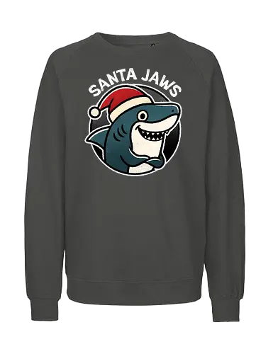 Santa Jaws - Santa, Jaws, shark art, cool shark designs, shark lover, ocean theme, marine life, shark gifts, funny, shark - Fairtrade Sweatshirt