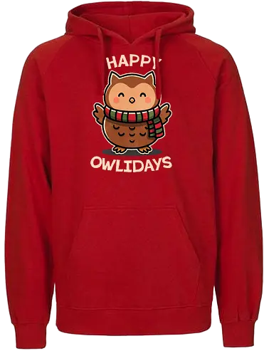 Happy Owlidays - owl, pun, holiday, xmas, christmas gifts, festive, winter, christmas decorations, holiday spirit, seasonal, joy, noel - Fairtrade Hoodie