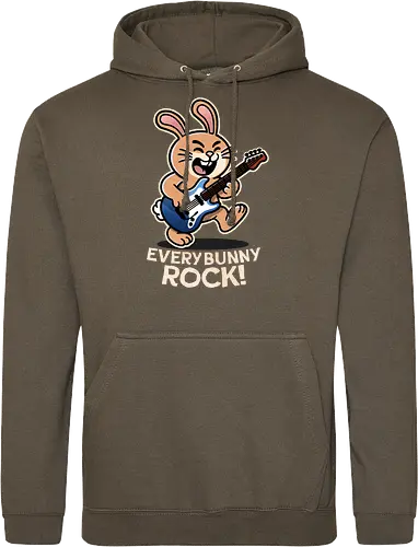 Everybody Rock Bunny - pun, funny, bunny, rabbits, bunnys, rock and roll, music art, vintage rock, guitar design, band merchandise, music lovers, retro vibes, rock concert, punk rock, classic rock - Standard Hoodie