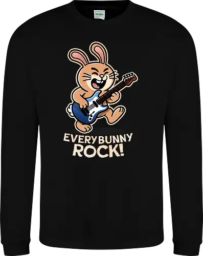 Everybody Rock Bunny - pun, funny, bunny, rabbits, bunnys, rock and roll, music art, vintage rock, guitar design, band merchandise, music lovers, retro vibes, rock concert, punk rock, classic rock - Sweatshirt