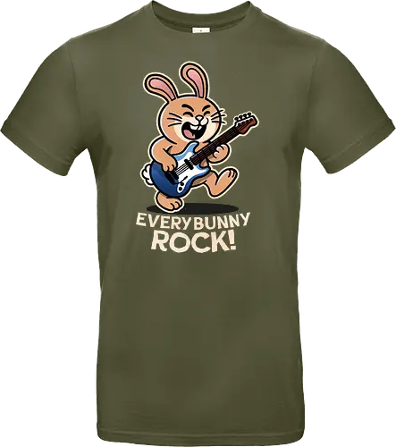 Everybody Rock Bunny - pun, funny, bunny, rabbits, bunnys, rock and roll, music art, vintage rock, guitar design, band merchandise, music lovers, retro vibes, rock concert, punk rock, classic rock - Standard T-Shirt