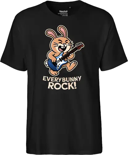 Everybody Rock Bunny - pun, funny, bunny, rabbits, bunnys, rock and roll, music art, vintage rock, guitar design, band merchandise, music lovers, retro vibes, rock concert, punk rock, classic rock - Fairtrade T-Shirt