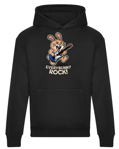 Everybody Rock Bunny - pun, funny, bunny, rabbits, bunnys, rock and roll, music art, vintage rock, guitar design, band merchandise, music lovers, retro vibes, rock concert, punk rock, classic rock - Heavyweight Hoodie