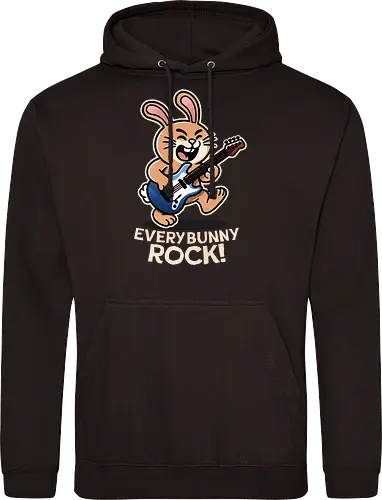 Everybody Rock Bunny - pun, funny, bunny, rabbits, bunnys, rock and roll, music art, vintage rock, guitar design, band merchandise, music lovers, retro vibes, rock concert, punk rock, classic rock - Standard Hoodie
