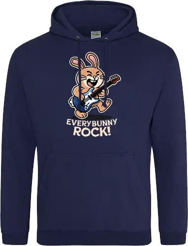 Everybody Rock Bunny - pun, funny, bunny, rabbits, bunnys, rock and roll, music art, vintage rock, guitar design, band merchandise, music lovers, retro vibes, rock concert, punk rock, classic rock - Standard Hoodie