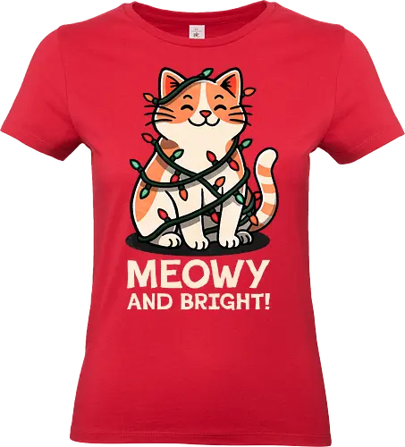 Meowy and Bright! Cat - christmas gifts, holiday decor, festive clothing, christmas tree, winter holidays, seasonal art, unique ornaments, ugly christmas sweater, jolly designs, merry christmas, meow, bright, lights, cats, kitten - Standard T-Shirt (Women)