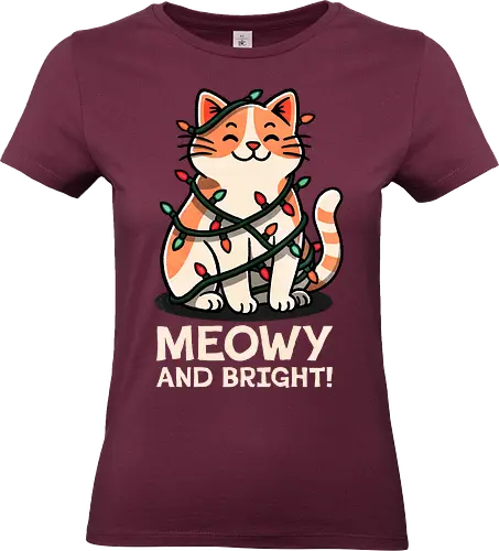 Meowy and Bright! Cat - christmas gifts, holiday decor, festive clothing, christmas tree, winter holidays, seasonal art, unique ornaments, ugly christmas sweater, jolly designs, merry christmas, meow, bright, lights, cats, kitten - Standard T-Shirt (Women)