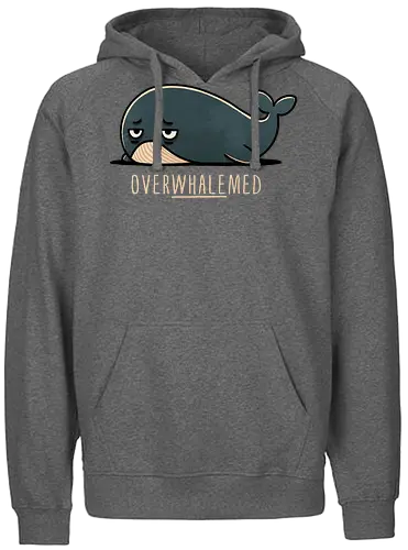 Overwhelmed Whale - Overwhelmed, stress, anxiety, mental health, life struggles, funny quotes, self care, motivational, relatable, emotional support, whale art, whale design, ocean life, marine wildlife, whale lovers, cute whale, whale illustration, underwater world, save the whales - Fairtrade Hoodie