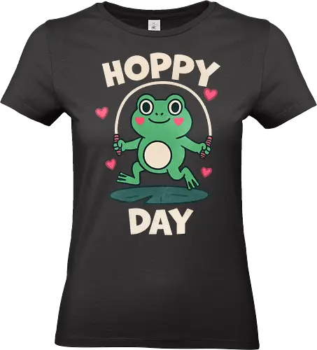 Happy Day Frog - hoppy, frog, frog design, funny, lover, cute, illustration, frog - Standard T-Shirt (Women)