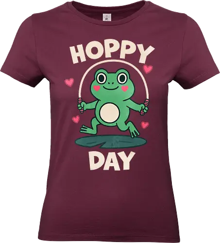 Happy Day Frog - hoppy, frog, frog design, funny, lover, cute, illustration, frog - Standard T-Shirt (Women)