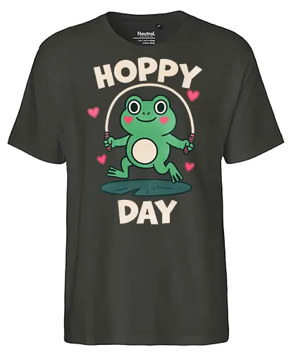 Happy Day Frog - hoppy, frog, frog design, funny, lover, cute, illustration, frog - Fairtrade T-Shirt