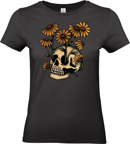 Undead bloom - flower, floral, botanical, nature, garden, spring, blossom, petals, florist, wildflowers, skeleton, skeleton design, skeleton art, skull, halloween, spooky, creepy, gothic, bones, dark fashion - Standard T-Shirt (Women)