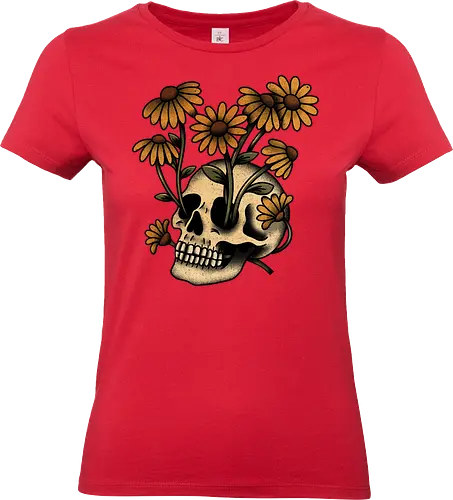 Undead bloom - flower, floral, botanical, nature, garden, spring, blossom, petals, florist, wildflowers, skeleton, skeleton design, skeleton art, skull, halloween, spooky, creepy, gothic, bones, dark fashion - Standard T-Shirt (Women)