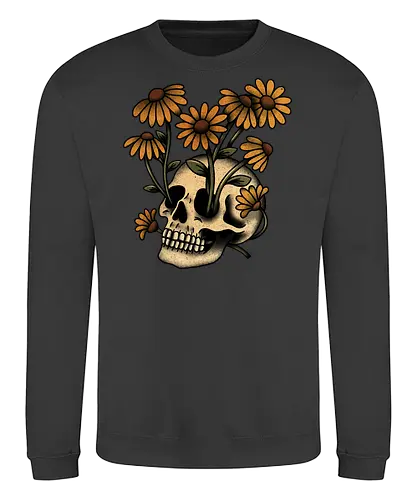 Undead bloom - flower, floral, botanical, nature, garden, spring, blossom, petals, florist, wildflowers, skeleton, skeleton design, skeleton art, skull, halloween, spooky, creepy, gothic, bones, dark fashion - Sweatshirt