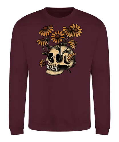 Undead bloom - flower, floral, botanical, nature, garden, spring, blossom, petals, florist, wildflowers, skeleton, skeleton design, skeleton art, skull, halloween, spooky, creepy, gothic, bones, dark fashion - Sweatshirt