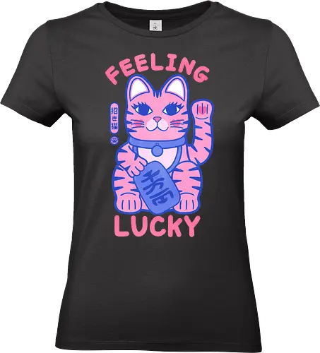 Feeling Lucky Cat - cat, maneki neko, lucky cat art, good luck cat, Japanese lucky cat, cat lover gift, cute cat design, fortune cat, kawaii cat, lucky charm, positive energy - Standard T-Shirt (Women)