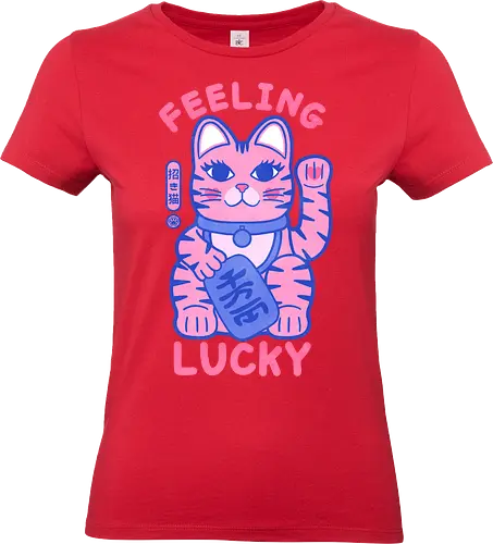 Feeling Lucky Cat - cat, maneki neko, lucky cat art, good luck cat, Japanese lucky cat, cat lover gift, cute cat design, fortune cat, kawaii cat, lucky charm, positive energy - Standard T-Shirt (Women)