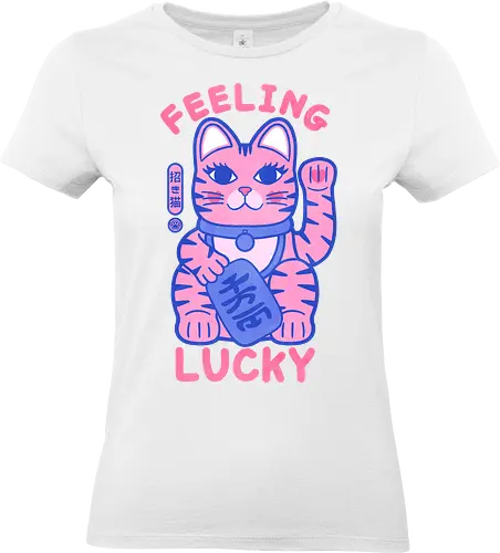 Feeling Lucky Cat - cat, maneki neko, lucky cat art, good luck cat, Japanese lucky cat, cat lover gift, cute cat design, fortune cat, kawaii cat, lucky charm, positive energy - Standard T-Shirt (Women)