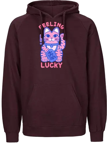 Feeling Lucky Cat - cat, maneki neko, lucky cat art, good luck cat, Japanese lucky cat, cat lover gift, cute cat design, fortune cat, kawaii cat, lucky charm, positive energy - Fairtrade Hoodie