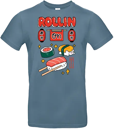 Rollin On: Cute Sushi Squad - rollin on, sushi, sushi lover, Japanese food, kawaii sushi, nigiri, maki roll, tamago, cute character, hedgehog sushi, food pun, foodie, kawaii, pastel, Japanese lanterns, izakaya vibe, cute illustration, cartoon style, aesthetic, tasty, yummy, ramen shop style, sushi shop sign, kawaii art, otaku, Japan lover, bento, snack time, cute merch, indie artist, foodie gift, kawaii fashion, sushi t shirt idea, sushi phone case, colorful design, playful, fun, happy, cute graphic, character design, roll with it, positive vibes, restaurant art, Japanese typography, sushi bar, kawaii culture, chibi, adorable, unique design, illustration tee - Standard T-Shirt